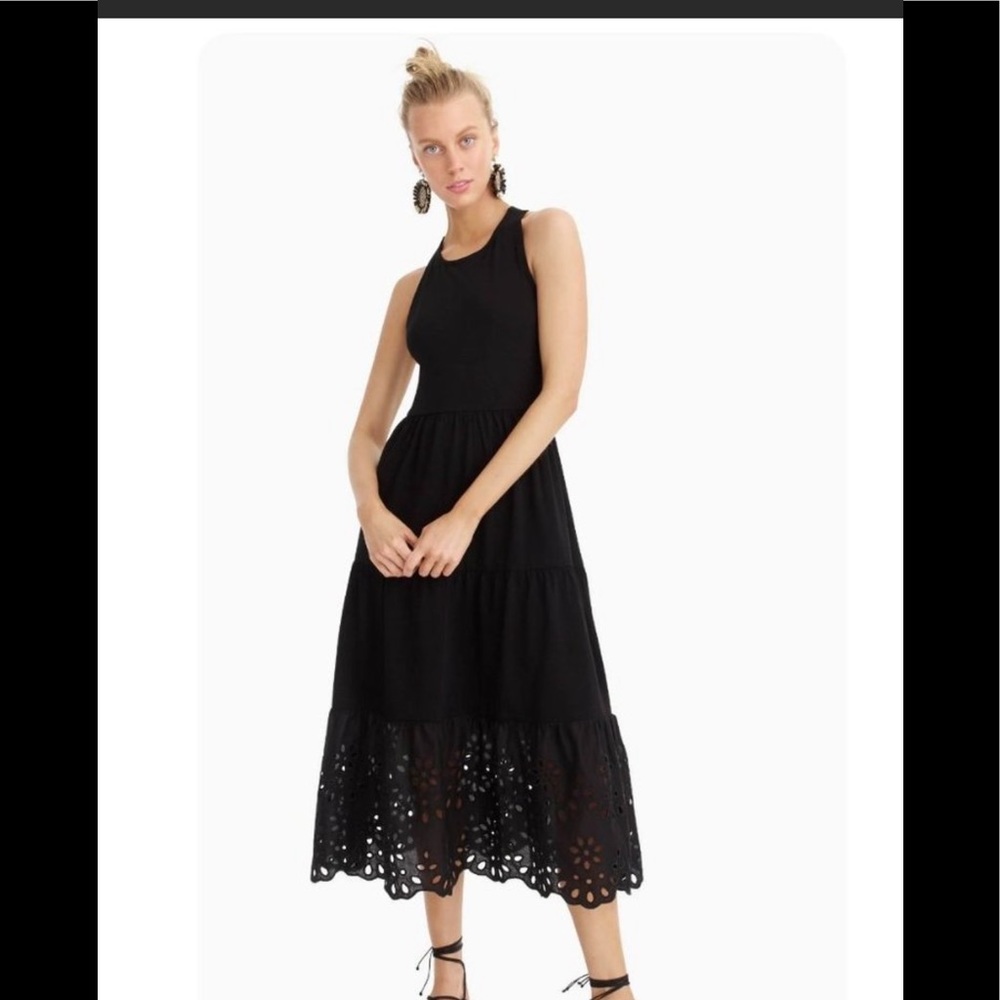 J.Crew Black Sleeveless Crossback Eyelet Midi